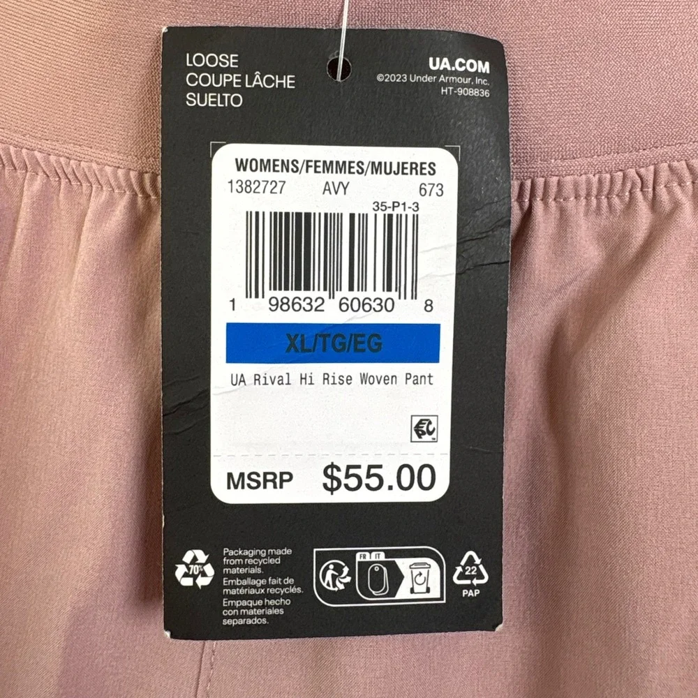 Under Armour Womens Rival Hi Rise Woven Pant XL Mauve Pink Joggers 1382727 NEW